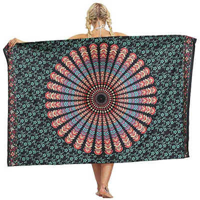 Nuofengkudu Mujeres Bikini Cover up Falda Pareo Floral Print Ropa De Playa Vacaciones Traje de Baño Sarongs Wraps Beachwear(Verde B,Talla única)