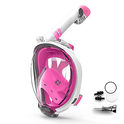 Máscara de Buceo 180°Antivaho Antifugas con Tubo Plegable y Soporte de cámara para Adultos y Niños Jóvenes para Snorkel en Seco, Natación,J,L/XL