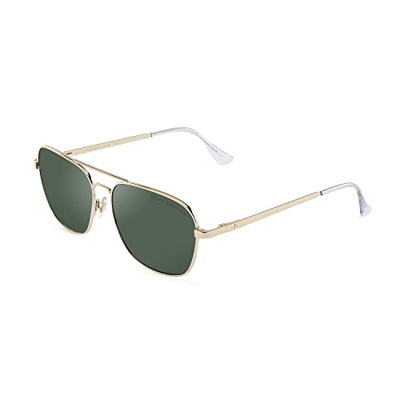 CLANDESTINE - Gafas de Sol para Hombre y para Mujer - Modelo B-Pilot 18 - Lentes de Nylon HD y Montura de Acero Inoxidable - Gold Dark Green - Talla Ú