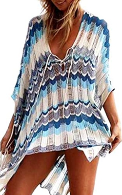 NLAND Vestido De Playa para Mujeres Vestido De Punto con Estampado De Olas para El Bikini De Verano Top De Playa Suelto