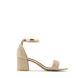 Modelisa - Sandalia Tacón Bajo Brillo Fiesta Pulsera Hebilla Tobillo Mujer (Champan, numeric_37) precio