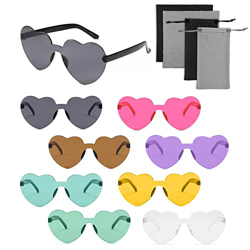 Paquete de 8 gafas en forma de corazón sin montura de tela, coloridas gafas hippie, modernas gafas de sol para adultos y niños, suministros de fiesta, características