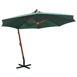 Sombrilla colgante 350 cm de madera verde para el hogar y el jardín jardín y el jardín al aire libre de la vida al aire libre paraguas y parasoles en oferta