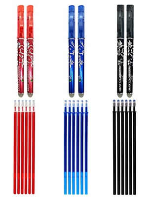 6 bolígrafos RHardware de tinta roja,negra,azul borrable de 0,7mm y 18 recambio de gel de bolígrafos