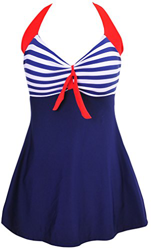 EUDOLAH Traje de Baño Entero Linda Mujer Tankini Vintage con Cabestrocontraste Azul Blanco Rayado-F,4XL precio