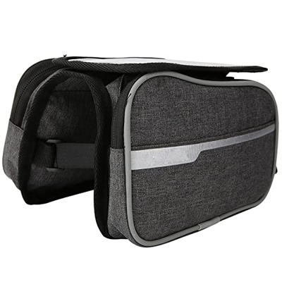 Vifemify Bolsa de arnés Frontal Hecha con Lona para Bicicleta de montaña, Equipo de Ciclismo, Bolsa de Tubo de sillín con Orificio para Auriculares y 