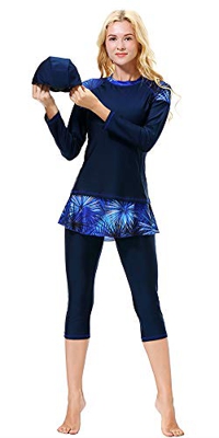 Surfing Suit Long Sleeve Modest Swimwear for Women Ladies Girls Kids Costume Muslim Modesty Swimsuit Burkini (Blau, 2XL)