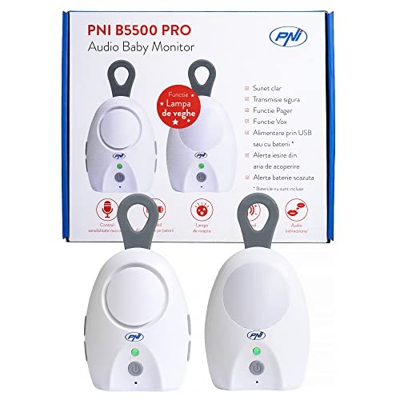 Audio Baby Monitor PNI B5500 Pro inalámbrico, intercomunicador, con lámpara de Noche, función Vox y Pager, sensibilidad de micrófono Ajustable
