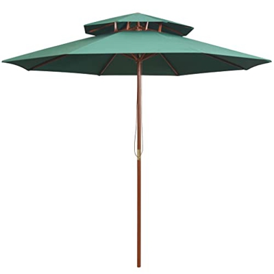 Sombrilla de doble piso, 270 x 270 cm, barra de madera, color verde