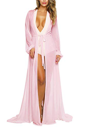 Viottiset Vestido Maxi Sexy de Manga Larga con Lazo Frontal para Mujer, Bikini para Playa, Talla XL, Color Rosa características