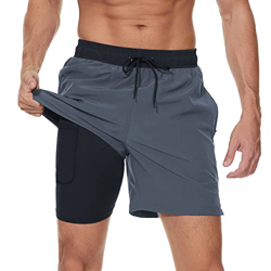 Arcweg Traje de baño para hombre con forro de compresión 2 en 1, traje de baño de playa de secado rápido con bolsillos con cremallera, Negro + gris, M precio