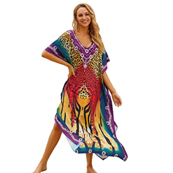Vestido Largo de Playa para Mujer Kaftan Maxi Pareo Bikini Cover Ups para Verano Vacaciones (Red) características