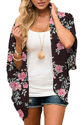 CheChury Moda Mujeres Cárdigan Kimono Casual Gasa Estampado Floral Boho Ropa de Playa Blusa Manga 3/4 Kimono Chal Protección Solar Blusas características
