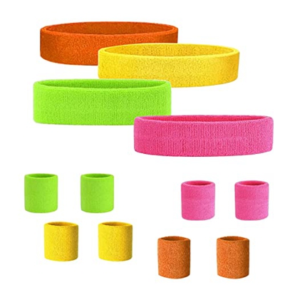 Muñequera 80s Set, 12 Piezas Muñequeras Gym Muñequeras Sudor Muñequeras DeportivasTenis Muñequeras Wristband Accesorios de Fiesta Retro para Mujeres H