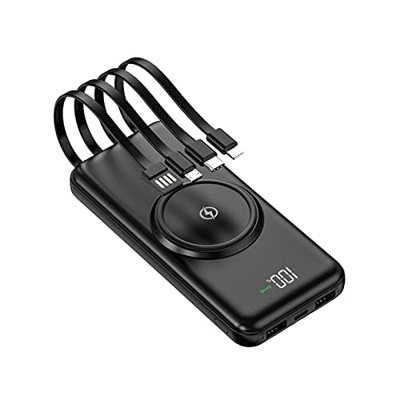 MasterUnion #2OgLL1 Banco de energía portátil 20000Mah Cargador portátil inalámbrico con enchufe de CA incorporado 4 salidas USB-C USB-A y Qi LCD Disp