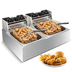 Zgsalvation Freidora de Doble Cilindro de 5 + 5L, freidora de Grasa Profunda de 2500w, freidora Comercial, máquina de Tarta de Patata, Patatas Fritas  en oferta