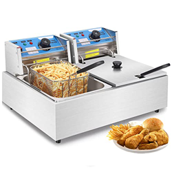 Zgsalvation Freidora eléctrica con Control de Temperatura de Acero Inoxidable de Doble Cilindro, freidora eléctrica Comercial de 10 * 2 L 140-392 ° F  precio