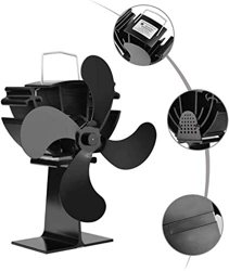 BOCbco Thermal Power Fan Fireplace Fan 4-Blade Fan Heater with Fireplace for Wood-Burning stoves - Environmentally Friendly and efficient Fan (Black) en oferta