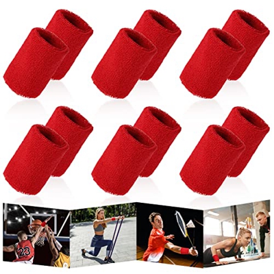 6 unidades de muñeca absorbente, bandas de sudor de fitness, suaves de algodón gruesas, muñequeras deportivas para tenis, balonmano y correr (rojo)