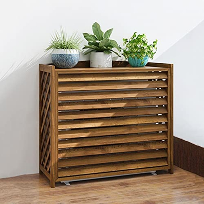 Puesto De Flores Madera Aire Acondicionado Soporte De Flores Anticorrosión Cubre Aire Acondicionado Exterior Decorativo Marrón Estanteria Madera 15 Kg