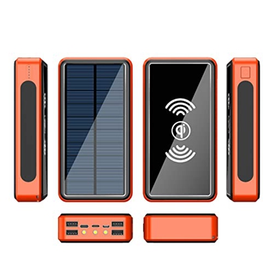 Wireless 80000mAh Power Bank Portable Fast Charging Solar Powerbank 4 USB Travel External Battery for iPhone Xiaomi Samsung WirelessOrange