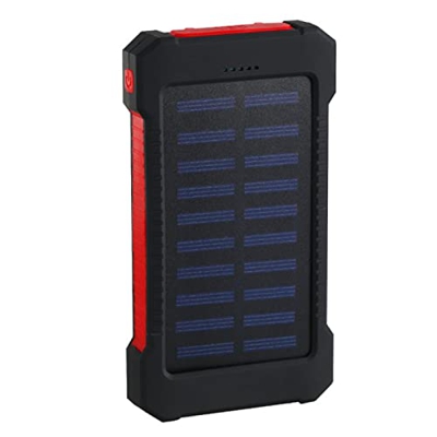 Solar Power Bank Waterproof 30000mAh Solar Charger USB Ports External Charger Powerbank for Xiaomi 5S Smartphone with LED Light Red