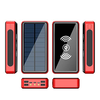 Wireless 80000mAh Power Bank Portable Fast Charging Solar Powerbank 4 USB Travel External Battery for iPhone Xiaomi Samsung WirelessRed