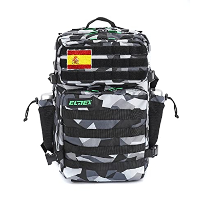 ELITEX Mochila 45L Táctica Militar Bandera España Impermeable Deportiva CrossTraining Aire Libre Deportes Gimnasio Portatil Oxford 900D (Glaciar HULK)