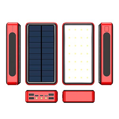 Wireless 80000mAh Power Bank Portable Fast Charging Solar Powerbank 4 USB Travel External Battery for iPhone Xiaomi Samsung LightRed