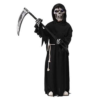 NA# Disfraz de Halloween de Fantasma para Niños Carnaval Disfraz de muerte tenebrosa (7-9 años, Negro)