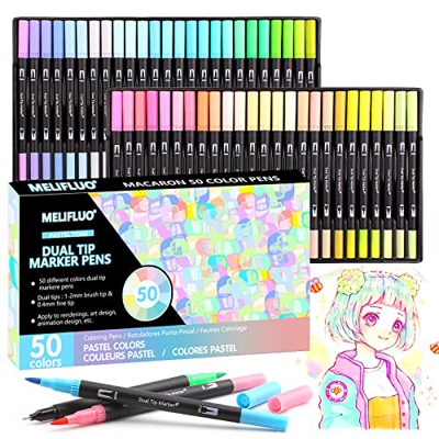 Melifluo 50 Pastel Rotuladores Lettering De Doble Punta Pinceles Pack Acuarelas Para Adultos Pintura Para Colorear Ilustración Caligrafía y Bocetos