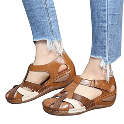 Frdun Zapatos vintage para mujer, cómodas sandalias casuales con soporte de arco, puntera redonda, diseño de protección de dedos, suministros de playa características