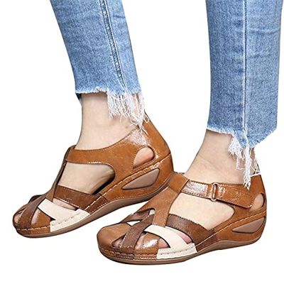 Frdun Zapatos vintage para mujer, cómodas sandalias casuales con soporte de arco, puntera redonda, diseño de protección de dedos, suministros de playa