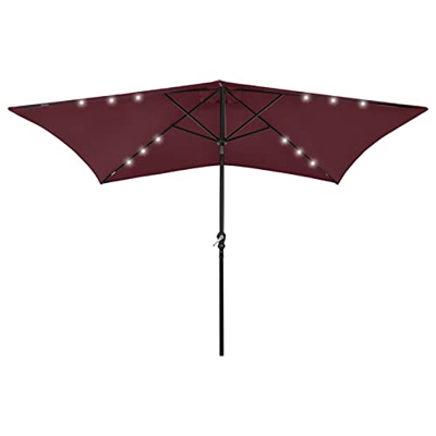 Leepesx Sombrilla con LED, Parasol Terraza, Sombrilla Terraza Exterior, Sombrilla Playa, Parasol Exterior, Sombrilla De Jardín, y Poste de Acero Rojo 