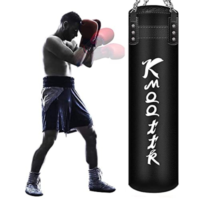 Jumpdealz Ciężki UNFilled Punchbag MMA Martial Arts Muay Thai Kickboxing Boxing Set Punching Bag with Hanging Chain, Adult Punchbag,Negro,140cm