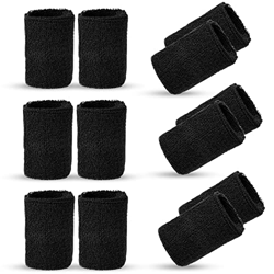 6 unidades de muñeca absorbente, bandas de sudor de fitness, suaves de algodón gruesas, muñequeras deportivas para tenis, balonmano y correr (negro) en oferta