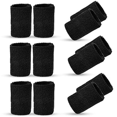 6 unidades de muñeca absorbente, bandas de sudor de fitness, suaves de algodón gruesas, muñequeras deportivas para tenis, balonmano y correr (negro)