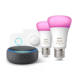 Echo Dot (3.ª generación), Tela de color antracita + Philips Hue Colour Starter Kit (E27), compatible con Alexa - Kit de inicio de Hogar digital precio