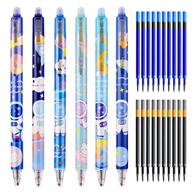 ZHIQIN 6 Piezas Bolígrafos de Gel Borrables con 20 Recambios 0.5mm Bolígrafo de Secado Rápido con Borrador para chico niños, estudiantes y adultos (Az