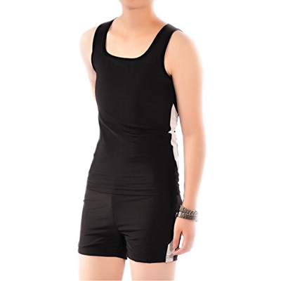 BaronHong Trans Lesbian Tomboy Pecho Binder Traje de baño de secado rápido Conjunto Tank Top + Pantalones de natación (negro, XL)