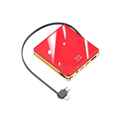WJJ Mini Banco de energía Creativo Tres en uno con su Propio Cable Fuente de alimentación móvil de Carga rápida de 20000 mAh (Color : Red, Size : 1000