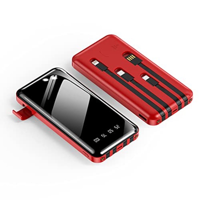 WJJ Banco de energía portátil compartido de Cuatro Hilos, 10000 mAh, Soporte de Espejo de Gran Capacidad, Fuente de alimentación móvil (Color : Red)