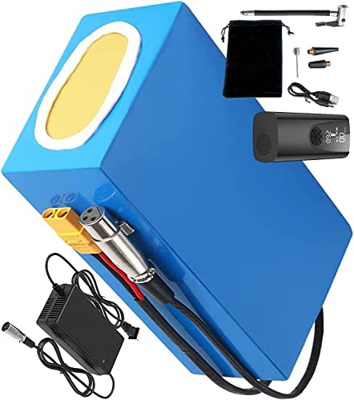 stdpcxz Batería De Bicicleta Eléctrica 52V 25Ah 14S8P Batería De Bicicleta Eléctrica con Bomba De Aire Eléctrica, para 200W - 1200W, con Cargador De 5