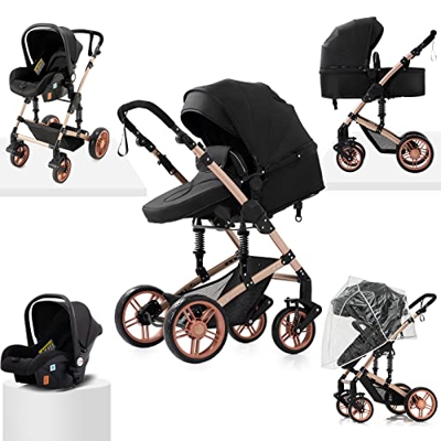 3 en 1 Sistema de Viaje Para Bebé Silla de Paseo 3 en 1 Carrito con Capazo Cochecito de Bebé Cochecito de Paisaje Alto Reclinable Cochecito Estándar P