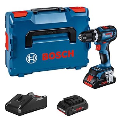 Bosch Professional 18V System GSB 18V-90 C - Taladro percutor a batería (64 Nm, 2100 rpm, conectable, 2 baterías ProCore x 4.0Ah, en L-BOXX)
