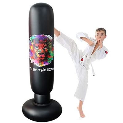 Saco de Boxeo de Pie, LncBoc 160cm/63'' Saco de Boxeo Hinchable de Pie, PVC Fitness Boxeo Inflable Saco de Arena Columna Tumbler Saco de Arena para Ni