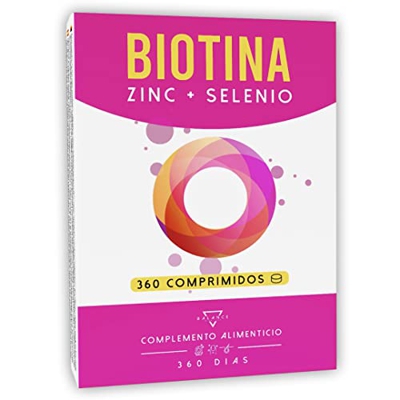 BIOTINA - 360 TABLETAS (suministro de un año) | Biotina para el Cabello | Crecimiento Cabello, con Biotina, Zinc, Selenio | Vitaminas para el Cabello,