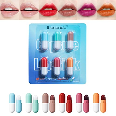 Xiaocao Pintalabios de Pastillas para Labios | Juego de 6 pintalabios en Forma de minipíldora - 24 Hour Stay On Mini Lipstick Set, Mini lápiz Labial d