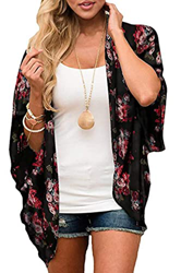 CheChury Moda Mujeres Cárdigan Kimono Casual Gasa Estampado Floral Boho Ropa de Playa Blusa Manga 3/4 Kimono Chal Protección Solar Blusas características