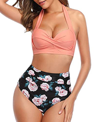 heekpek Bikini a Lunares Retro Mujer Top Halter Push Up Fruncido Braga Talle Alto precio